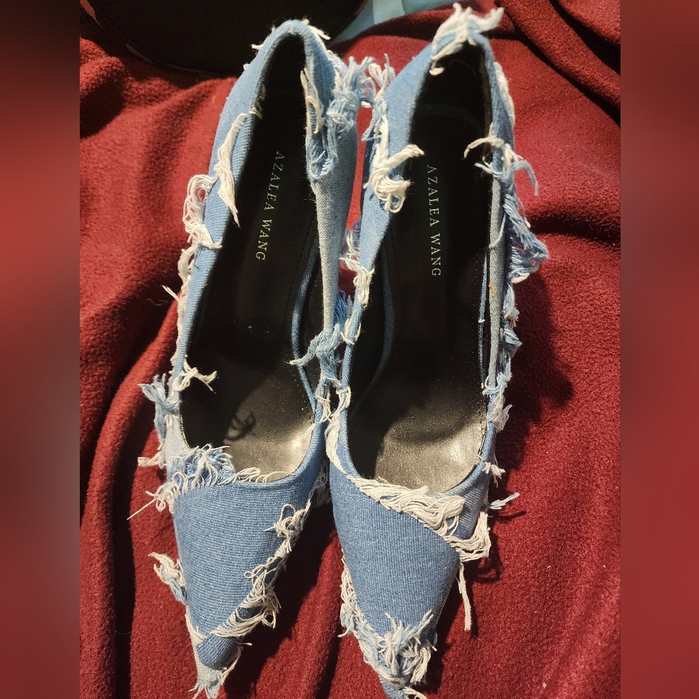 Azalea Wang Distressed Denim Heels